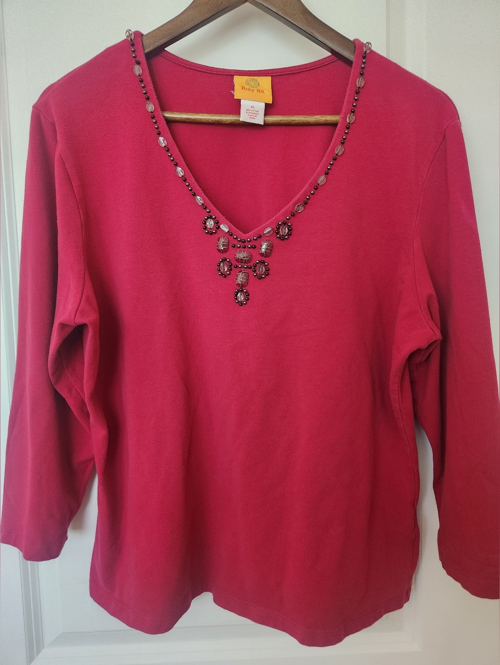 Ruby Rd Burn Red Long Sleeve Top Coastal Grandma Jewel Tone Artisan Soft Sz XL